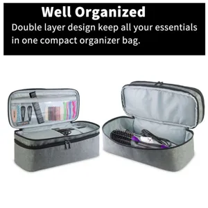 Bolso organizador de secador de pelo de doble capa de viaje portatil gran capacidad estuche