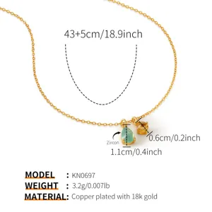 Gold plated O-chain necklace detail view showing teardrop zircon pendant dimensions.