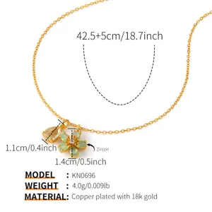 Elegant copper plated 18k gold necklace with teardrop and flower zircon pendants for women daily.