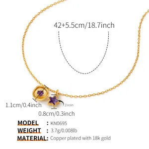 Detailed view of the stylish multi-color zircon necklace with charming star and round pendants.