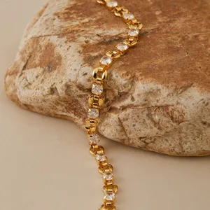 Pulsera de tenis de circonita cúbica chapada en oro retro para mujer, joyería elegante.
