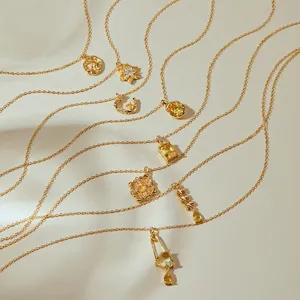 Collar con Colgante de Circonia Amarilla de Cobre Chapado en Oro de 18K Cadena de Clavícula Geométrica para Mujer Joyería Moderna Regalo