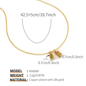 Gold plated copper necklace with yellow zircon pendants, adjustable length 42.5+5cm, elegant style.