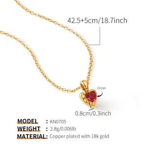 Exquise collier cœur en zircon plaqué or 18K pour femmes, élégante chaîne de clavicule douce.