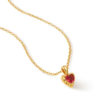 Collier cœur rubis plaqué or zircon doux chaîne clavicule bijoux élégants pour femmes