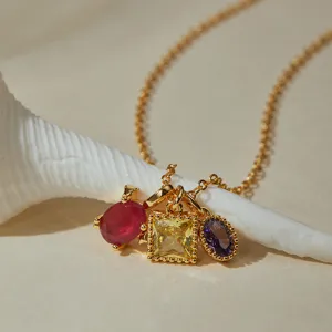 Multi-color zircon gemstone pendant necklace, elegant light luxury style delicate jewelry.