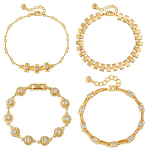 Pulsera de moda geométrica de circonita chapada en oro flores para diario fiesta chic