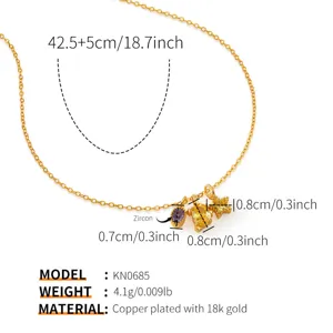 Colorful Zircon Multi-Charm Gold Plated Necklace Fashion Jewelry Detail Size Diagram