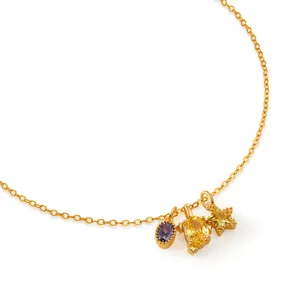 Gold-tone chain necklace featuring elegant purple and yellow zircon charms for daily chic style.