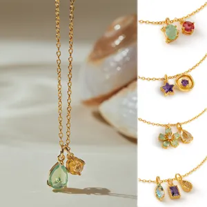Elegant multi-color zircon DIY charm necklace for women, versatile gold-plated chain.