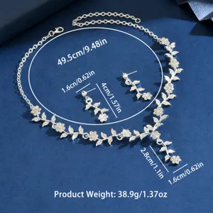 Conjunto de collar y pendientes florales de novia con pedrería, joyería de boda vintage.