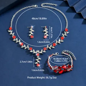 Elegante conjunto de collar pendientes pulsera con estrás floral de novia para boda.
