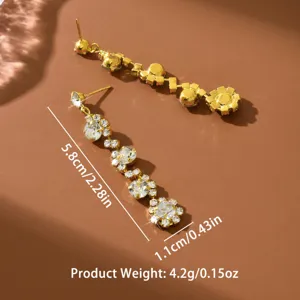 Boucles d'oreilles longues strass luxueuses femme, bijoux cristal fleur dorée 5.8cm