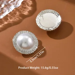 Lussuosi orecchini a lobo con perla rotonda e strass scintillanti, gioielli moda eleganti.