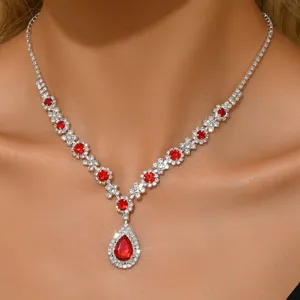 Elegant Rhinestone Crystal Teardrop Pendant Necklace And Matching Earrings Set Fashion Women Jewelry Gift