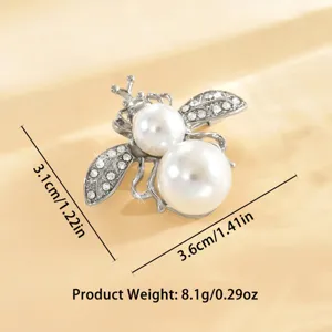 Elegante spilla ape con perle e strass, squisito gioiello insetto per moda donna.