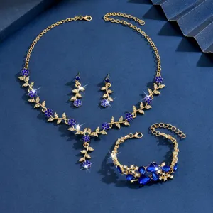 Conjunto de joyas de estrás azul collar pulsera pendientes accesorios de boda