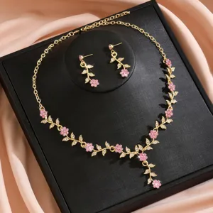 Conjunto de joyas de boda collar pendientes estrás flor vintage de novia estilo europeo