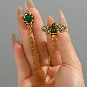 Elegante Spilla a Forma di Ape in Cristallo con Catena Strass Accessori Gioiello Insetto
