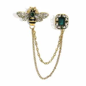 Spilla doppia ape in cristallo vintage con catena strass lusso vestito risvolto gioielli