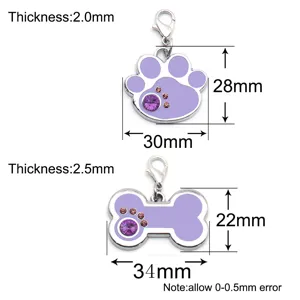 Médailles pour animaux griffe et os pendentifs en métal pour collier avec émail et strass