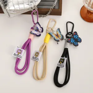 Llavero de mariposa trenzado de nailon cordón para mochila correa de muñeca