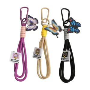 Cordón trenzado de nailon llavero con dije de mariposa, mosquetón para bolso teléfono.