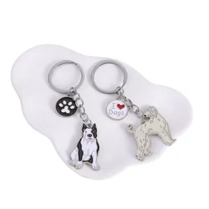 Suesse Cartoon Hund Metall Schluesselanhaenger Set mit Pfotenabdruck fuer Taschen Deko Geschenk.