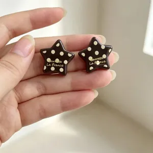Retro weinrote Punkte Stern Ohrstecker koreanische süße coole Harz Ohrringe für Damen Alltag