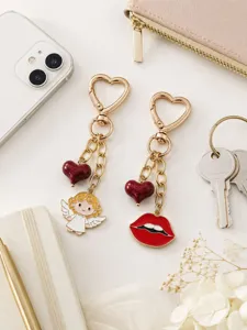 Cute heart angel and red lips keychain metal bag charm aesthetic accessories gift for women girls.