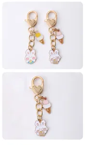 Cute cartoon rabbit ice cream enamel alloy keychain detail showcasing exquisite craftsmanship.