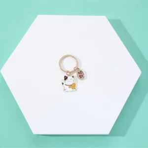 Cute lucky cat keychain with wealth charm metal key ring for car keys and bags decorative pendant