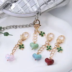 Porte-clés pendentif cœur trèfle en alliage créatif breloque de sac charmants accessoires.