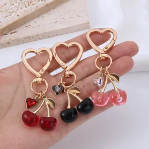 Moschettone cuore ciliegia portachiavi stile dolce ciondolo borsa metallo resina frutta set