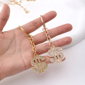 Portachiavi con strass dollaro oro stile retrò anello chiave ciondolo borsa carino.