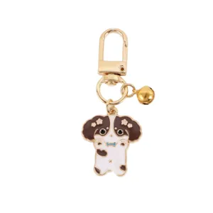 Mignon porte-clés chien dessin animé pendentif de sac en métal avec cloche dorée
