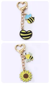 Süße Bienen Sonnenblume Schlüsselanhänger Tasche Anhänger Metall Emaillierte Insekt.