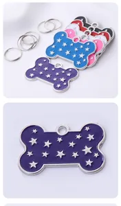 Botvormige huisdier hondenpenning van metaal graveerbare ID tags met sterrenpatronen set.