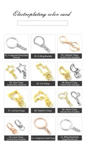Assortiment d'accessoires de porte-clés en métal de diverses formes pour bijoux DIY.