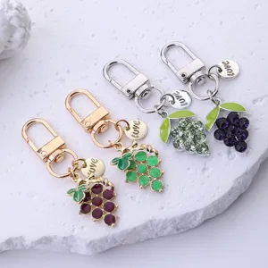Cute grape rhinestone keychain alloy bag charm creative fruit pendant for women accessories