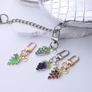 Zinc alloy grape keychain cute fruit bag charm crystal rhinestone metal pendant for women girls