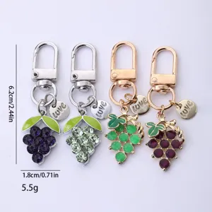Cute grape keychain bag charm, zinc alloy 3D enamel fruit design, 4 assorted colors.