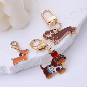 Leuke emaille teckel sleutelhanger set zinklegering appel hond hanger tas accessoire
