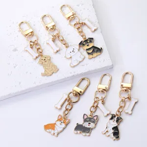 Mignon porte-clés chiot en métal pendentif os mignon pour sac clé de voiture cadeau idéal