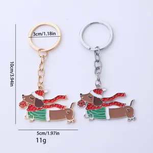 Portachiavi bassotto di Natale simpatico ciondolo in metallo per borsa regalo 2pz set