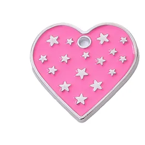 Roze hartvormige hondenpenning met zilveren sterren legering aangepaste huisdierhanger voor hond.