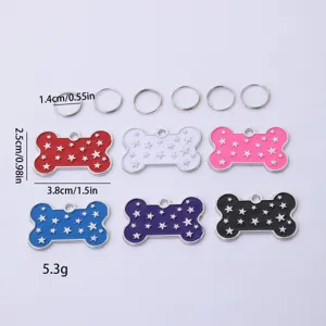 Botvormige huisdier ID tag metalen hondenhanger set met sterrenpatroon en splitringen.