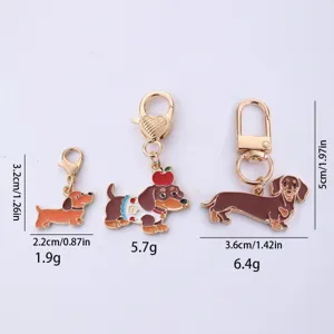 Leuke zinklegering oliedruppel teckel hond sleutelhanger bedel sieraden hanger set