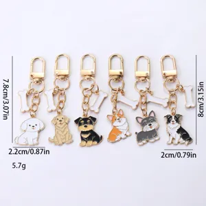 Joli porte-clés chien en métal mignon pendentif os pour sac à main accessoire.