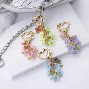 Sommer süßer Herz Schlüsselanhänger Set, bunte Blumen Schmetterling Taschenanhänger elegant.